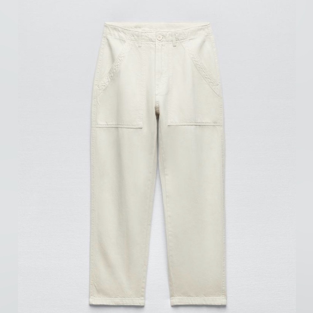 Zara cotton pants with pockets in ecru (nwot)